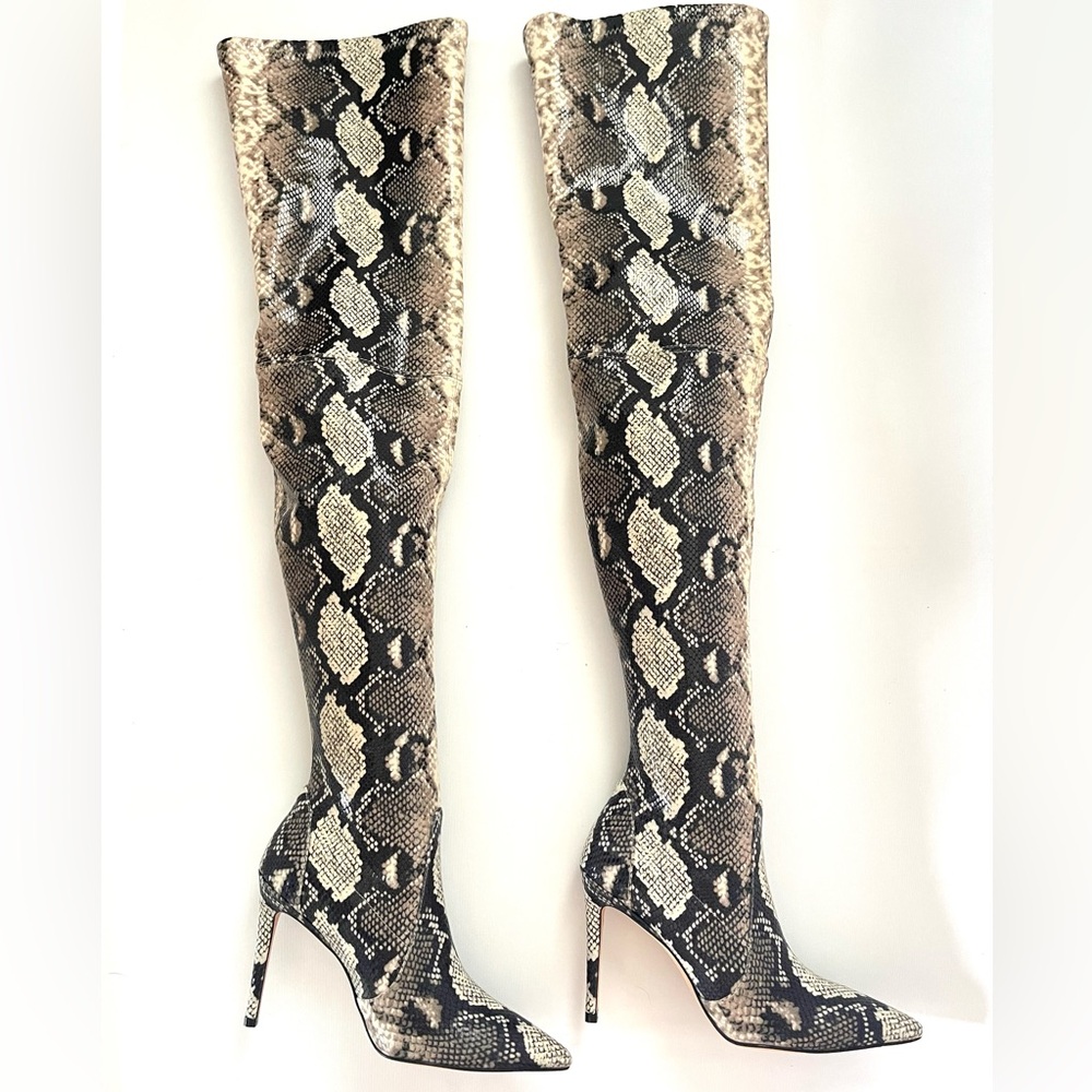 STUART WEITZMAN ULTRASTUART 100 ROCCIA PYTHON OTK STRETCH BOOTS SIZE 7 37.5